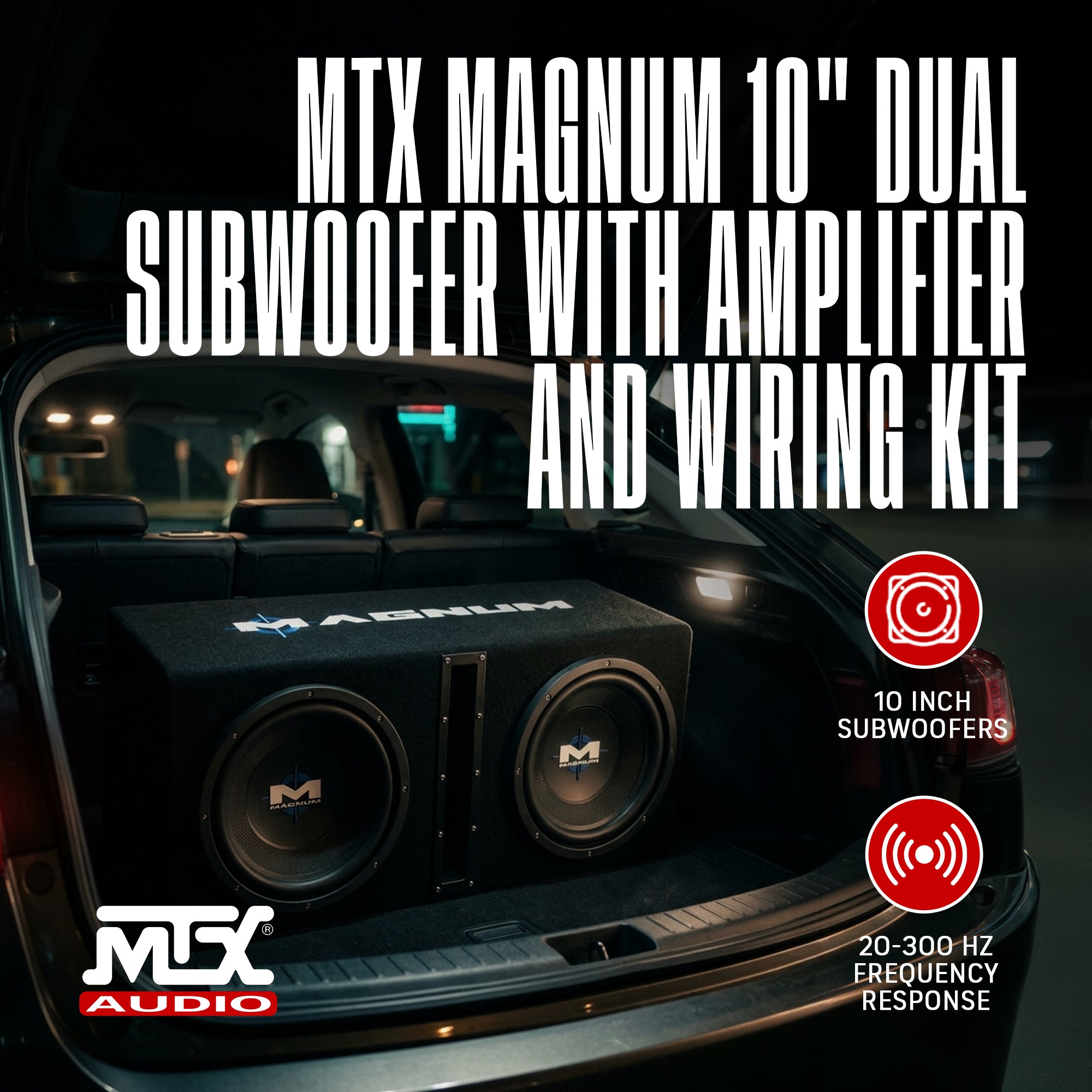 MTX Magnum MB210SP 10" 400W RMS Dual Car Loaded Subwoofer Box with Wiring Kit