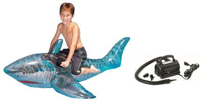 Swimline 9045 72" Pool Ride On Shark Float Inflatable Toy w/ 110V Air Pump - VMInnovations
