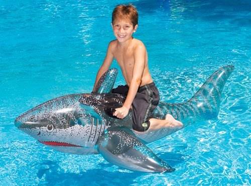 Swimline 9045 72" Pool Ride On Shark Float Inflatable Toy w/ 110V Air Pump - VMInnovations
