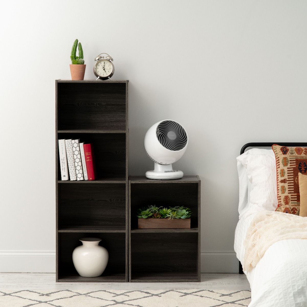 IRIS 2 Tier Short Freestanding Wood Storage Bookshelf Shelf Shelving Unit, Gray