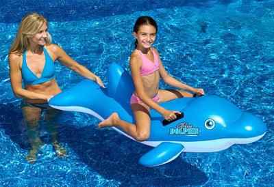 Swimline 90453 Swimming Pool Inflatable Dolphin Ride-On Toy + 110V Air Pump - VMInnovations