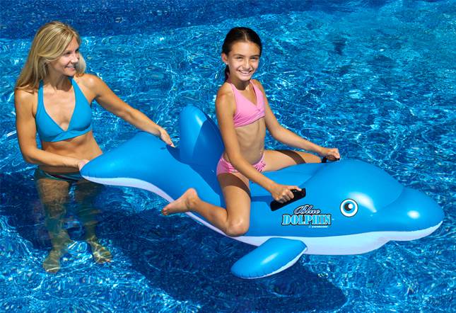 Swimline 90453 Swimming Pool Inflatable Dolphin Ride-On Toy + 110V Air Pump - VMInnovations