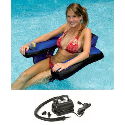 Swimline 90465 Inflatable Nylon Fabric Covered Pool Chair w/ 110 Volt Air Pump - VMInnovations