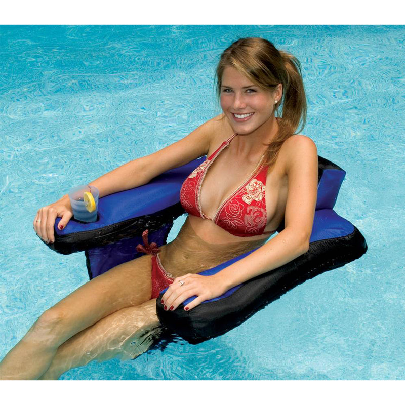 Swimline 90465 Inflatable Nylon Fabric Covered Pool Chair w/ 110 Volt Air Pump - VMInnovations