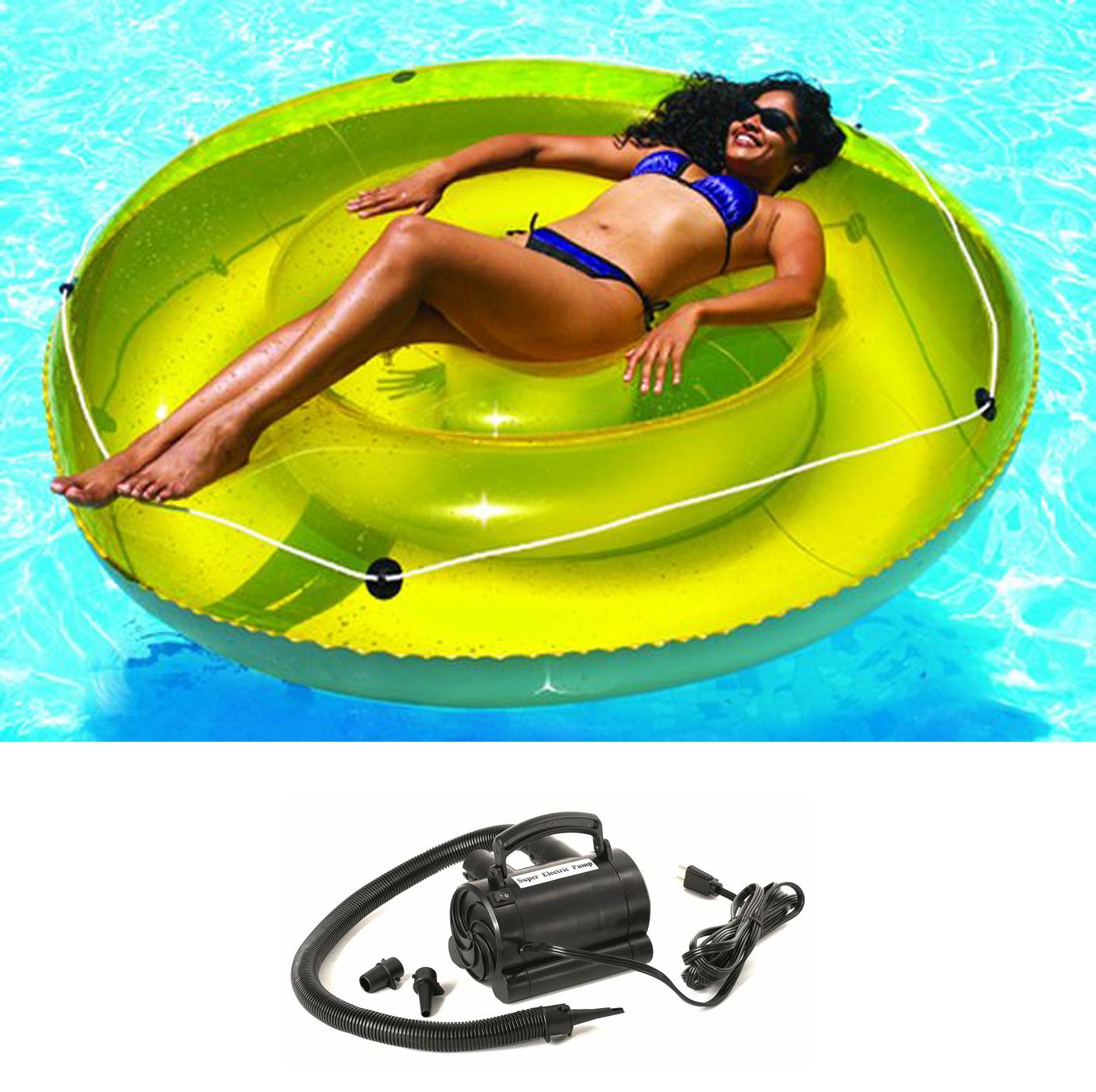 New Swimline 9050 Swimming Pool 72" Island Float Lounger w/ 110V Air Pump - VMInnovations