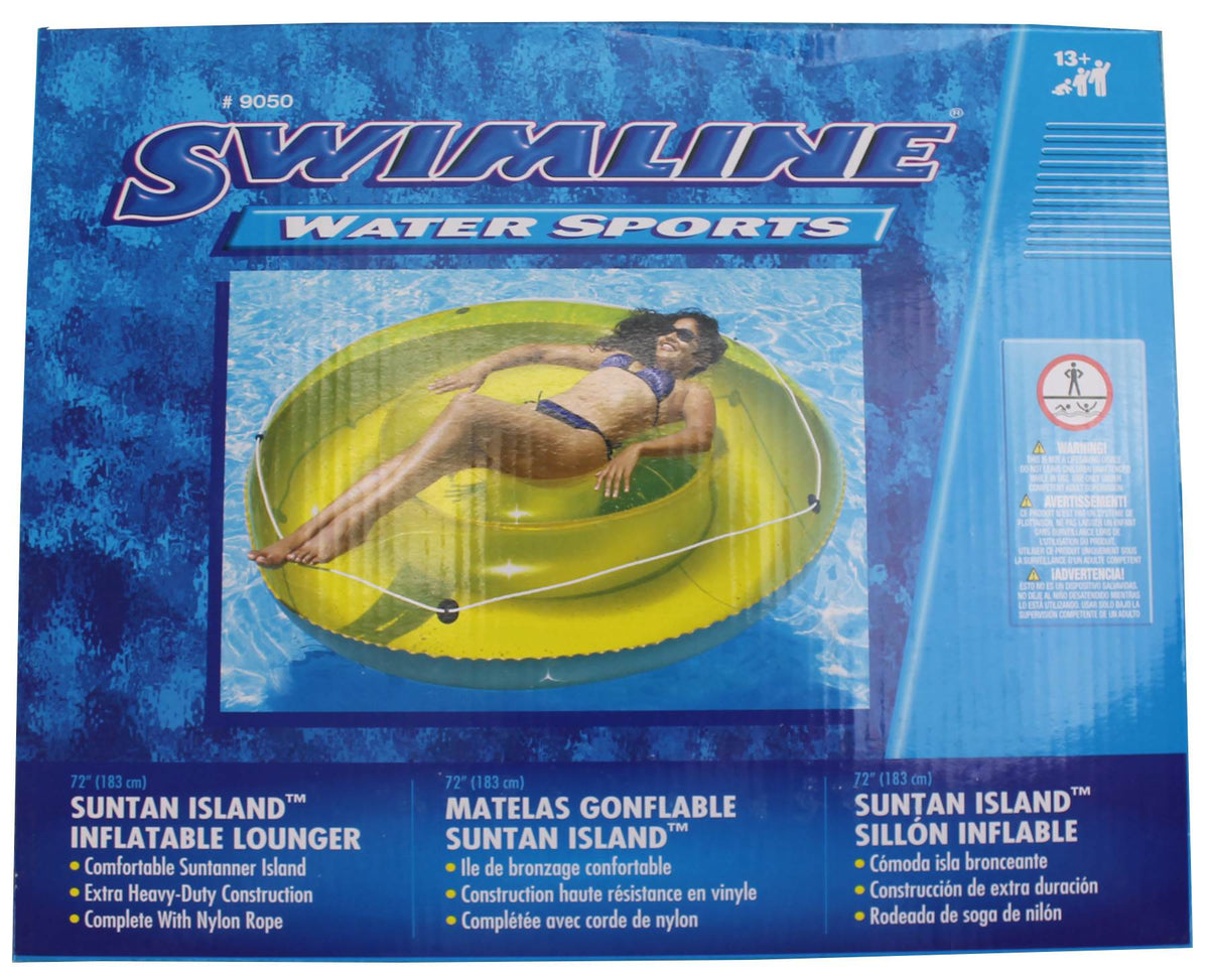 New Swimline 9050 Swimming Pool 72" Island Float Lounger w/ 110V Air Pump - VMInnovations