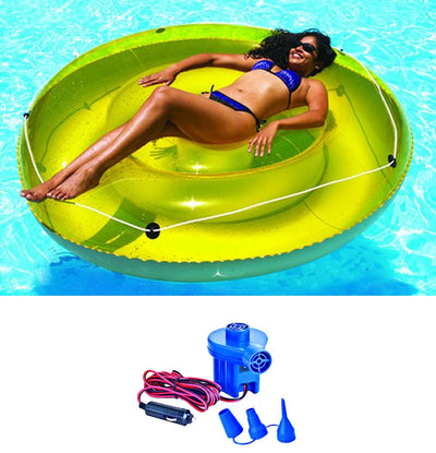 Swimline 9050 Swimming Pool 72" Island Floating Lounger w/ 12 Volt Air Pump