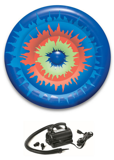 Swimline 90502 Swimming Pool Tie Dye Inflatable 65" Island Tube w/ 110V Air Pump - VMInnovations