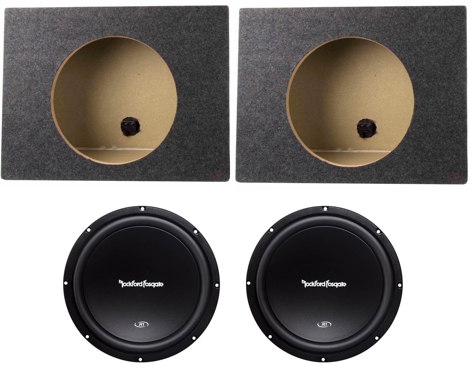 2) Rockford Fosgate R1S4-12 12" 600W Subwoofers + 2) 12" Single Sealed Sub Box