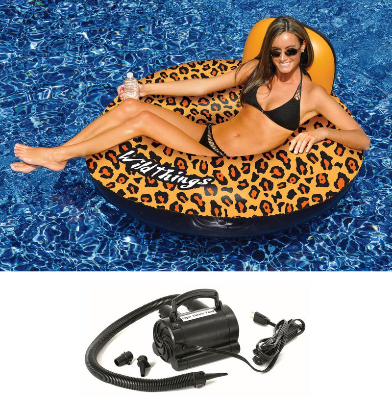Swimline 90551 Inflatable Swimming Pool Cheetah Print Raft w/ 110 Volt Air Pump
