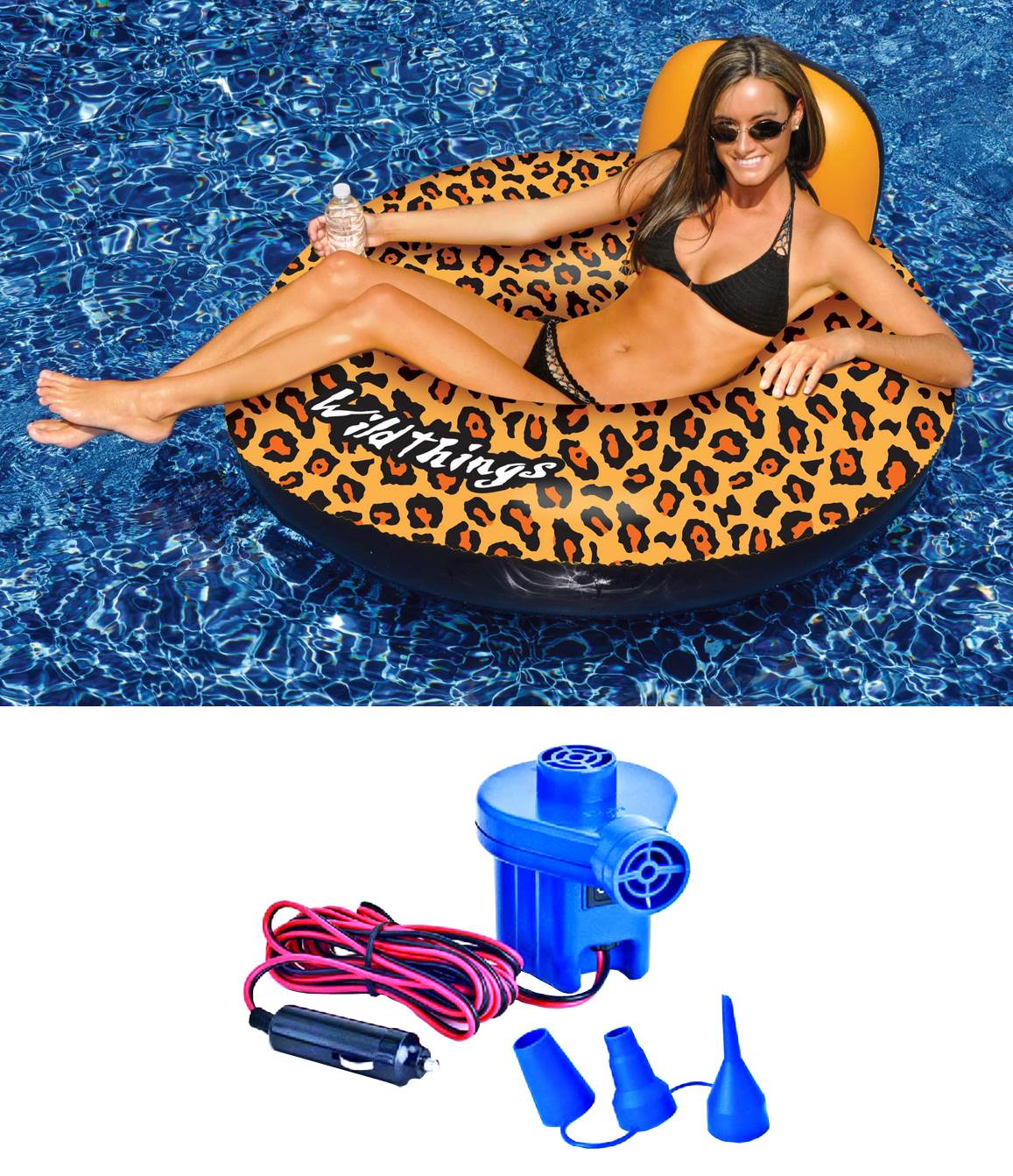 Swimline 90551 Inflatable Swimming Pool Cheetah Print Raft w/ 12 Volt Air Pump