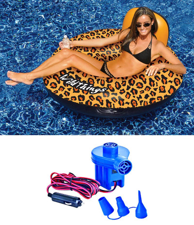 Swimline 90551 Inflatable Swimming Pool Cheetah Print Raft w/ 12 Volt Air Pump