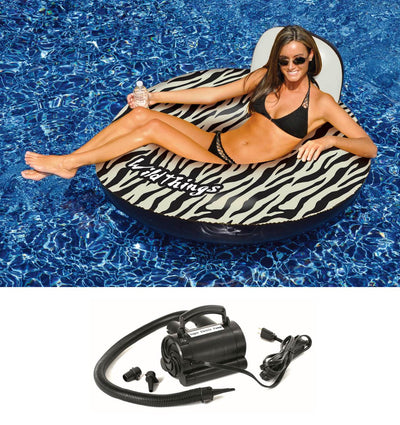 Swimline 90552 Inflatable Swimming Pool Zebra Print Raft w/ 110 Volt Air Pump - VMInnovations