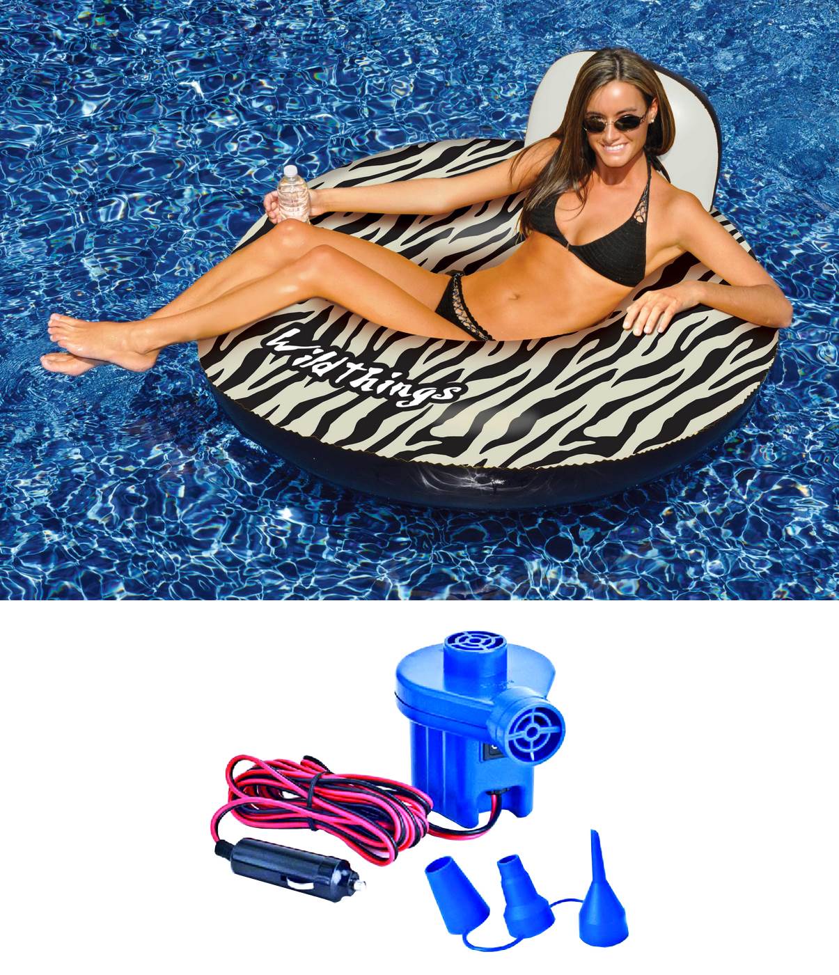 NEW Swimline 90552 Inflatable Swimming Pool Zebra Print Raft w/ 12 Volt Air Pump