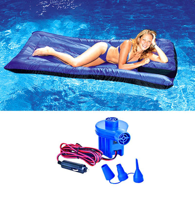 New Swimline 9057 Pool Inflatable Fabric Covered Mattress w/ 12 Volt Air Pump - VMInnovations