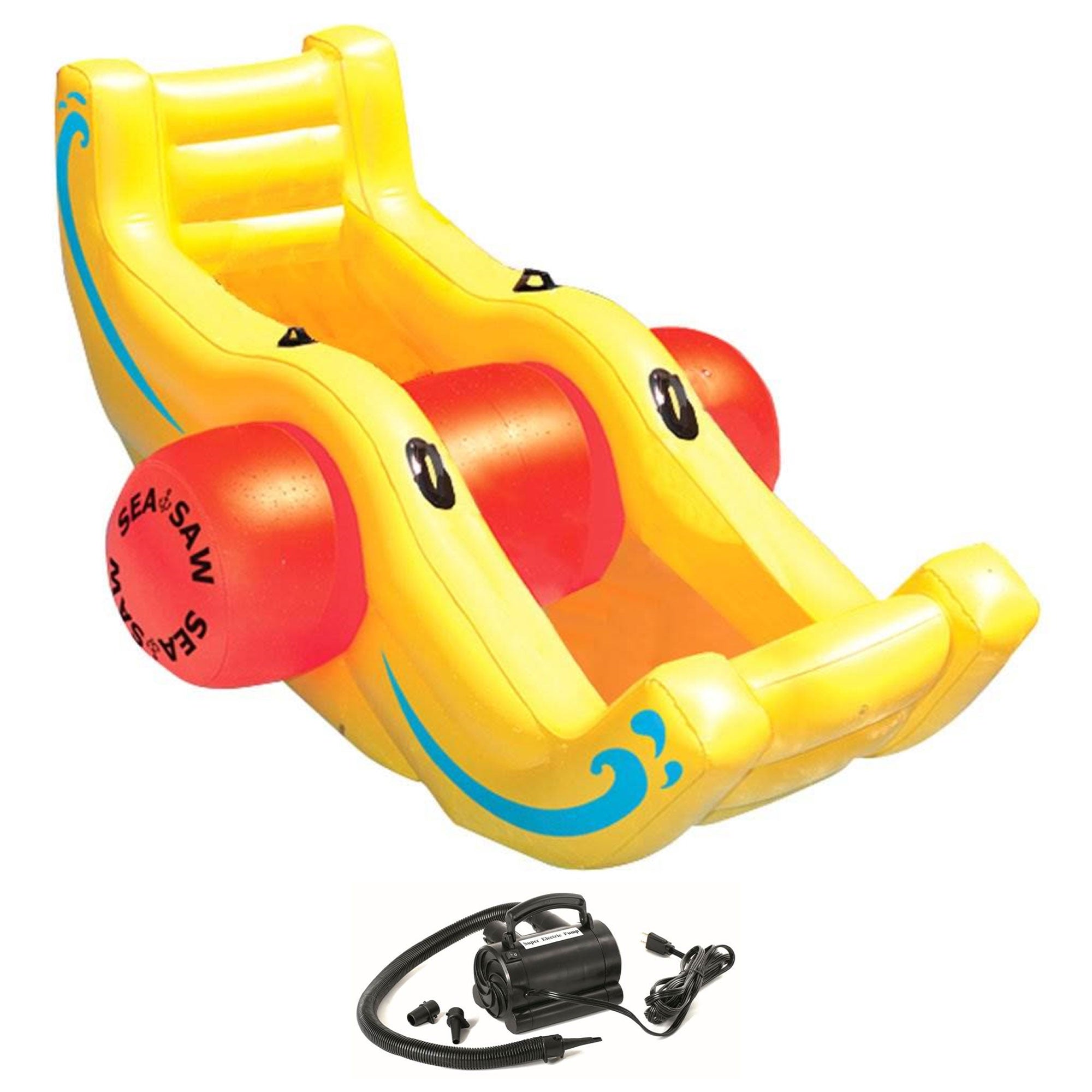 Swimline Pool Inflatable 2 Person Sea Saw Rocker Float with Electric Air Pump - VMInnovations
