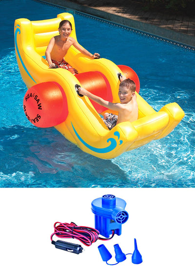 Swimline Inflatable Sea-Saw Water Rocker Swimming Pool Float & Electric Air Pump