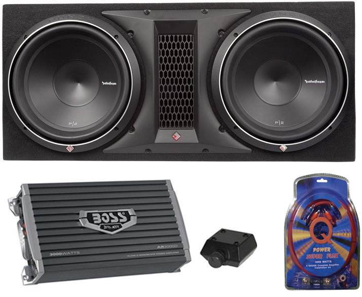 Rockford Fosgate P2-2X12 12" 1600W Loaded Subwoofer Sub Enclosure+Amp+Amp Kit