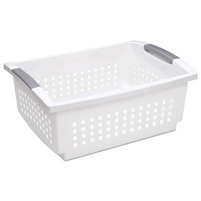 Sterilite Large White Stacking Basket with Titanium Accents (Open Box)(24 Pack)
