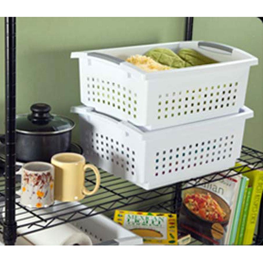 Sterilite  Large White Stacking Basket with Titanium Accents (Open Box)(12 Pack)