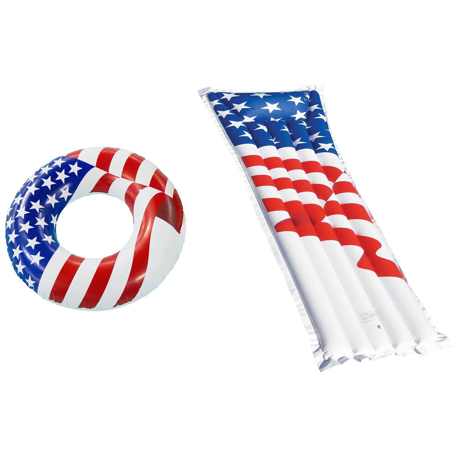 Swimline 36" Inflatable American Flag Pool Tube + 72" American Flag Raft - VMInnovations
