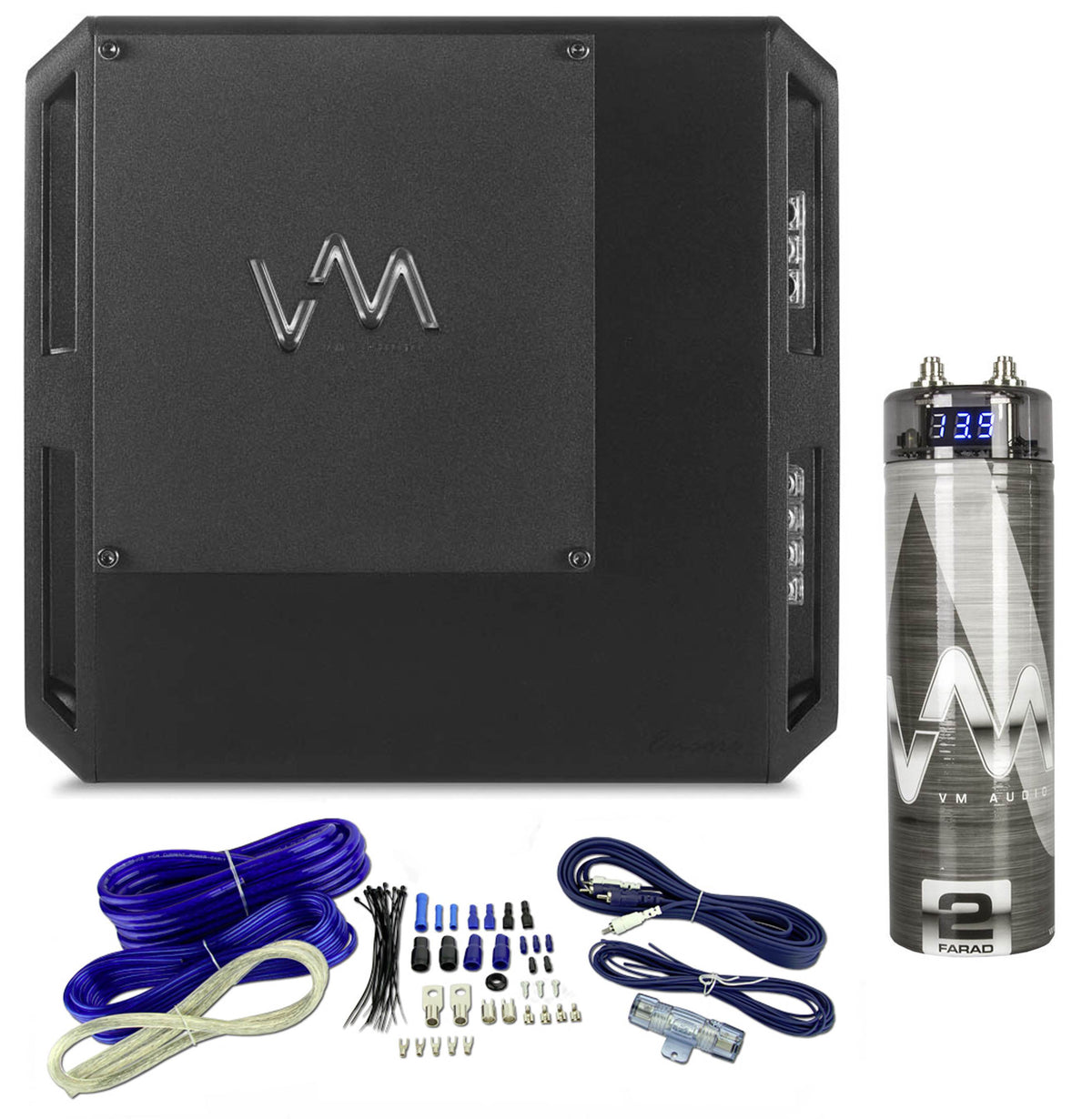 VM Audio ECD1500.1 Encore 1500W 1 Ohm Class D Amp + Wiring Kit + Capacitor
