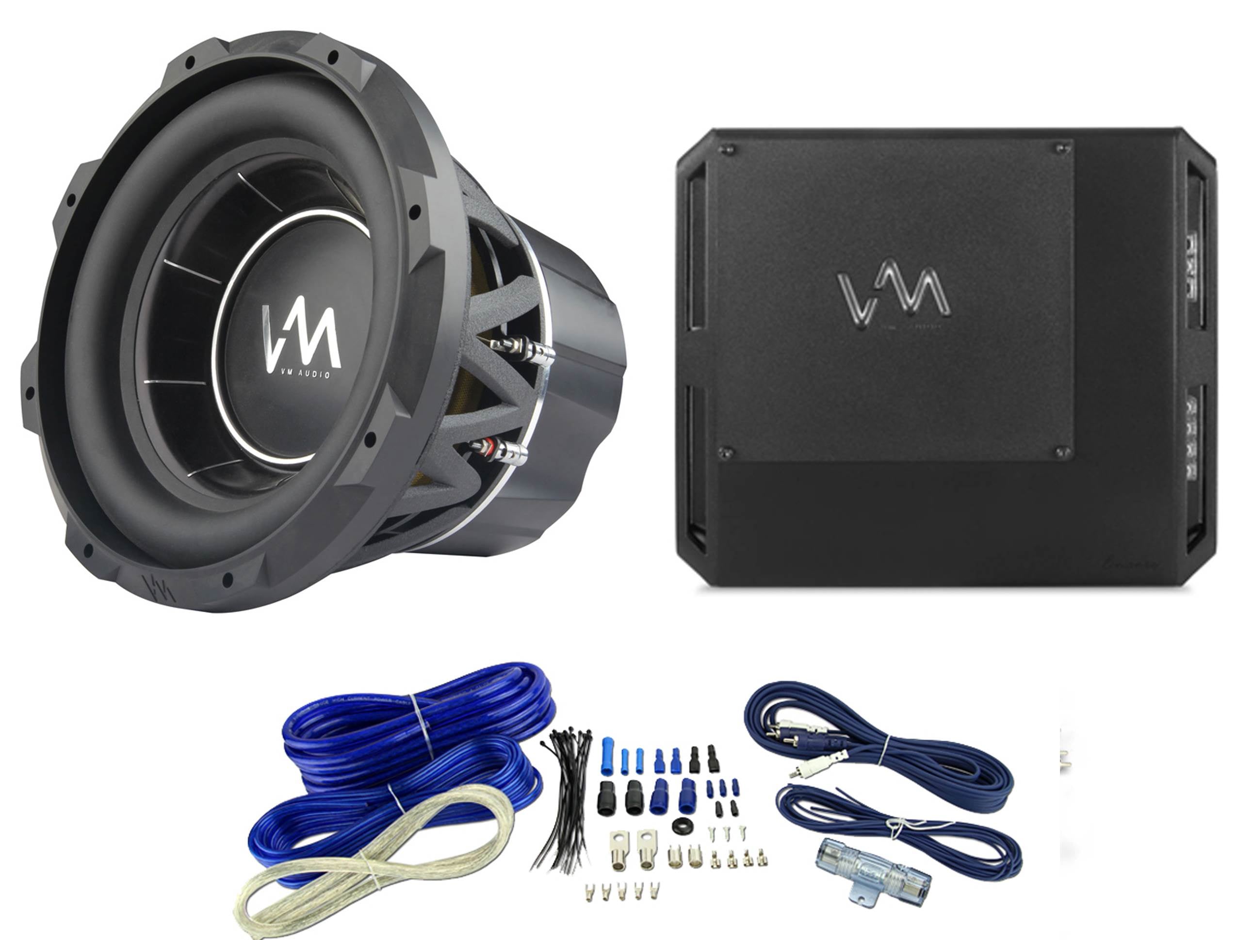 VM Audio ECW100 Encore Comp Sub + ECD1500.1 Class D Car Amplifier + Wiring Kit