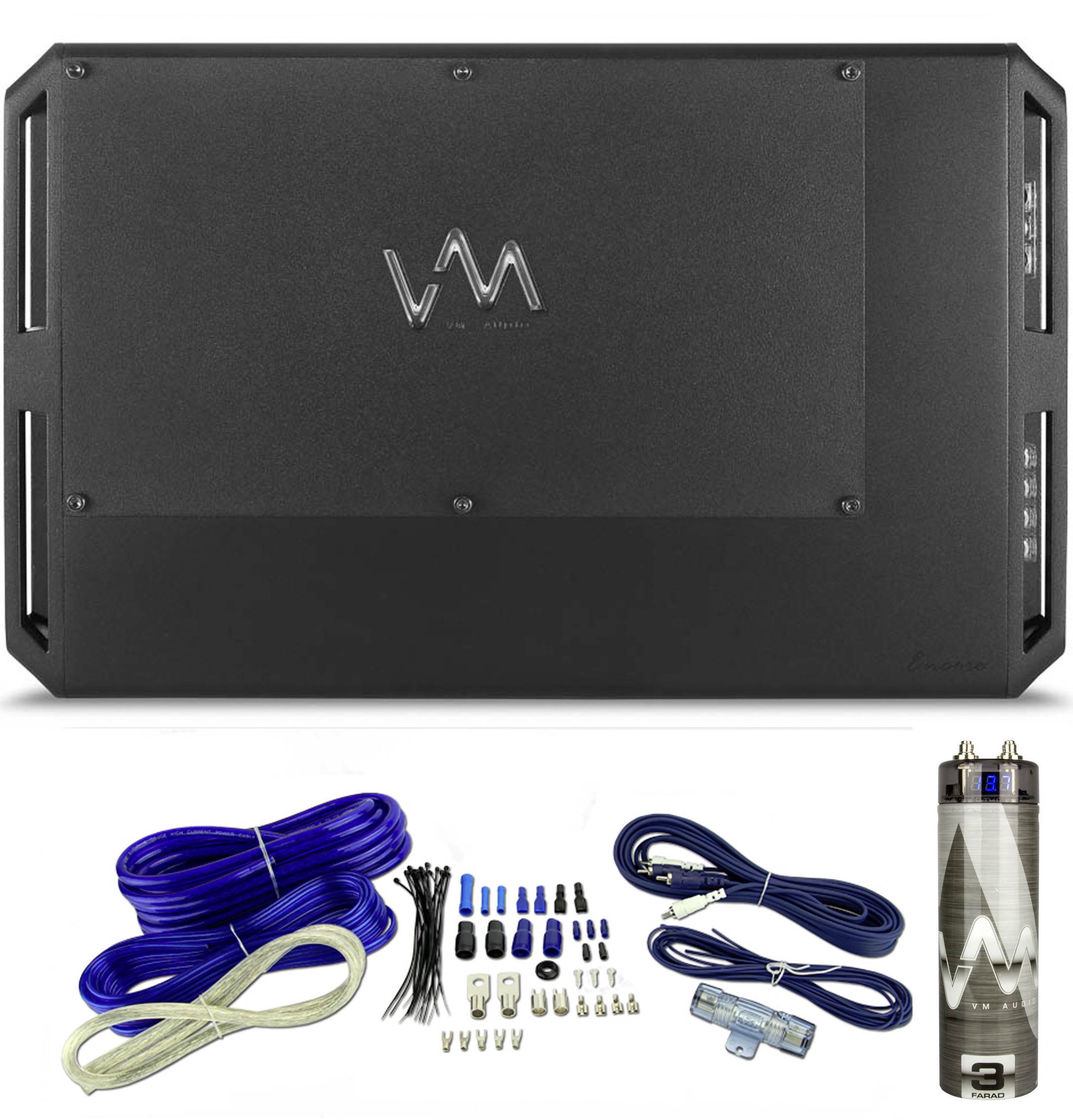 VM Audio ECD2500.1 1 Ohm Class D Amp Digital Amplifier + Wiring Kit + Capacitor
