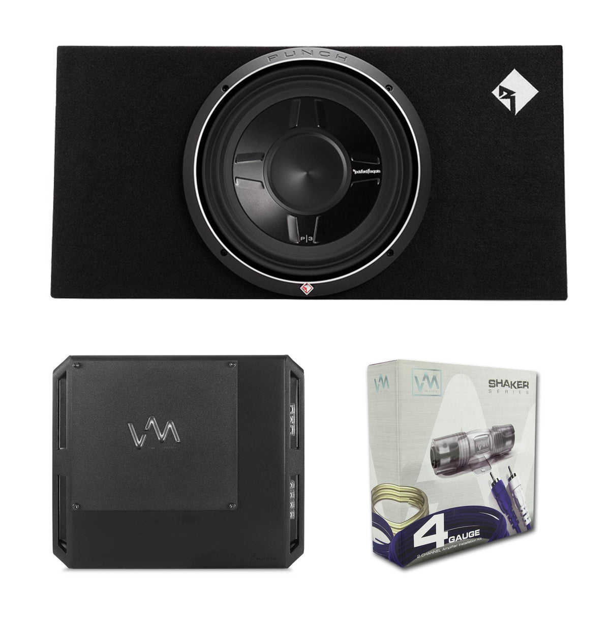 Rockford Fosgate P3S-1X12 12" 800W Shallow Subwoofer + Class D Amp + Wiring Kit