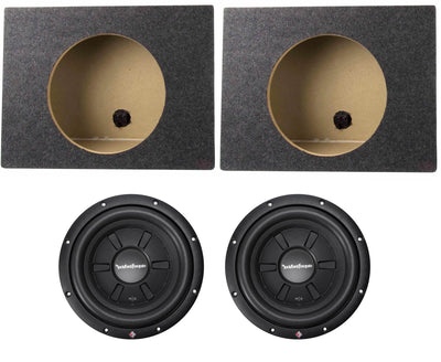 2 Rockford Fosgate 10" 800W Car Shallow Subs and 2 Single Sealed Enclosures