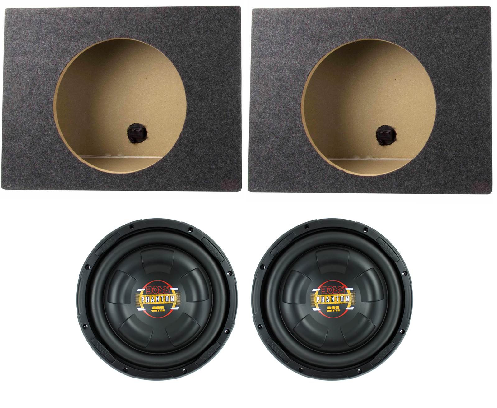 2) Boss D10F 10" 1600W Shallow Car Audio Subwoofers + 2) 10" Single Sealed Boxes