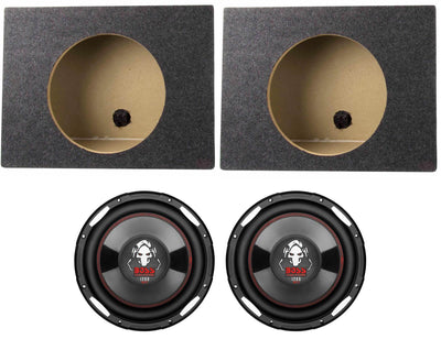 2) Boss P100F 10" 2400W Car Shallow/Slim Subwoofer + 2) 10" Single Sealed Boxes