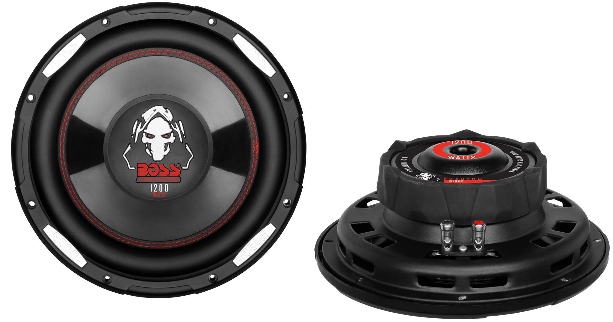 2) Boss P100F 10" 2400W Car Shallow/Slim Subwoofer + 2) 10" Single Sealed Boxes