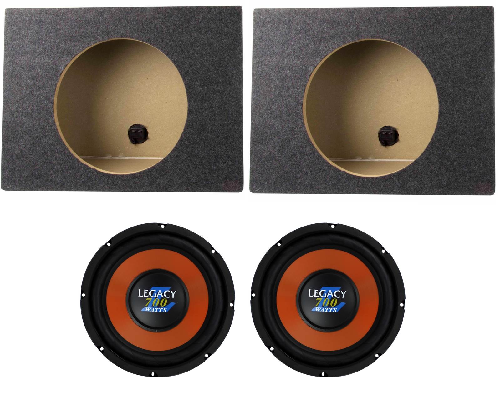 2) Legacy LWFX107 10" 1400W Car Audio Subwoofers + 2) 10" Single Sealed Sub Box