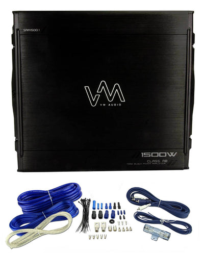 NEW VM Audio SRA1500.1 1500W Mono Amplifier Car Power Amp + Remote + Wiring Kit