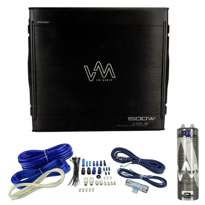 VM Audio SRA1500.1 1500W Mono Car Amplifier + Remote + Wiring Kit + Capacitor