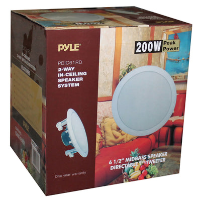 PYLE PRO 6.5 Inch 200 Watt 2-Way In-Ceiling or In-Wall Speaker, 2 Pack, White