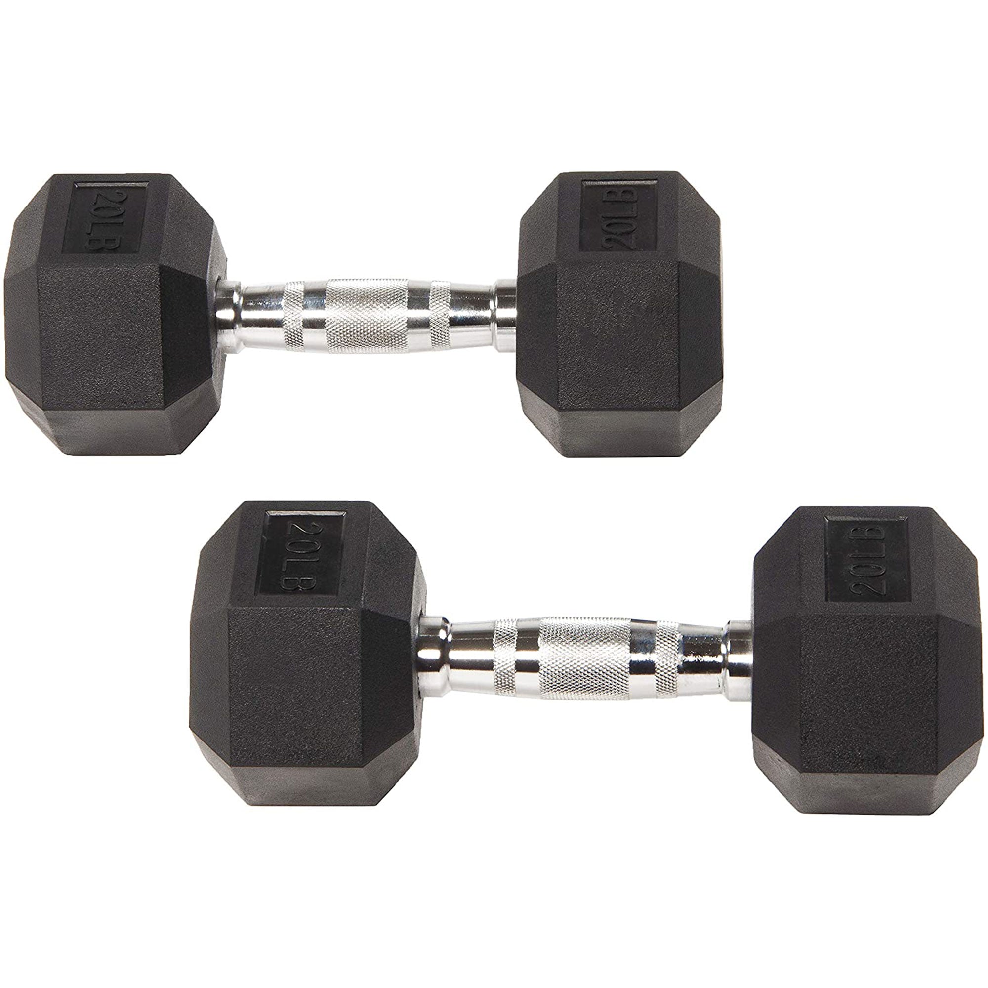 Sporzon Rubber Encased Pair of Hexagon Handheld Dumbbells, 20 Pounds (Open Box) - VMInnovations