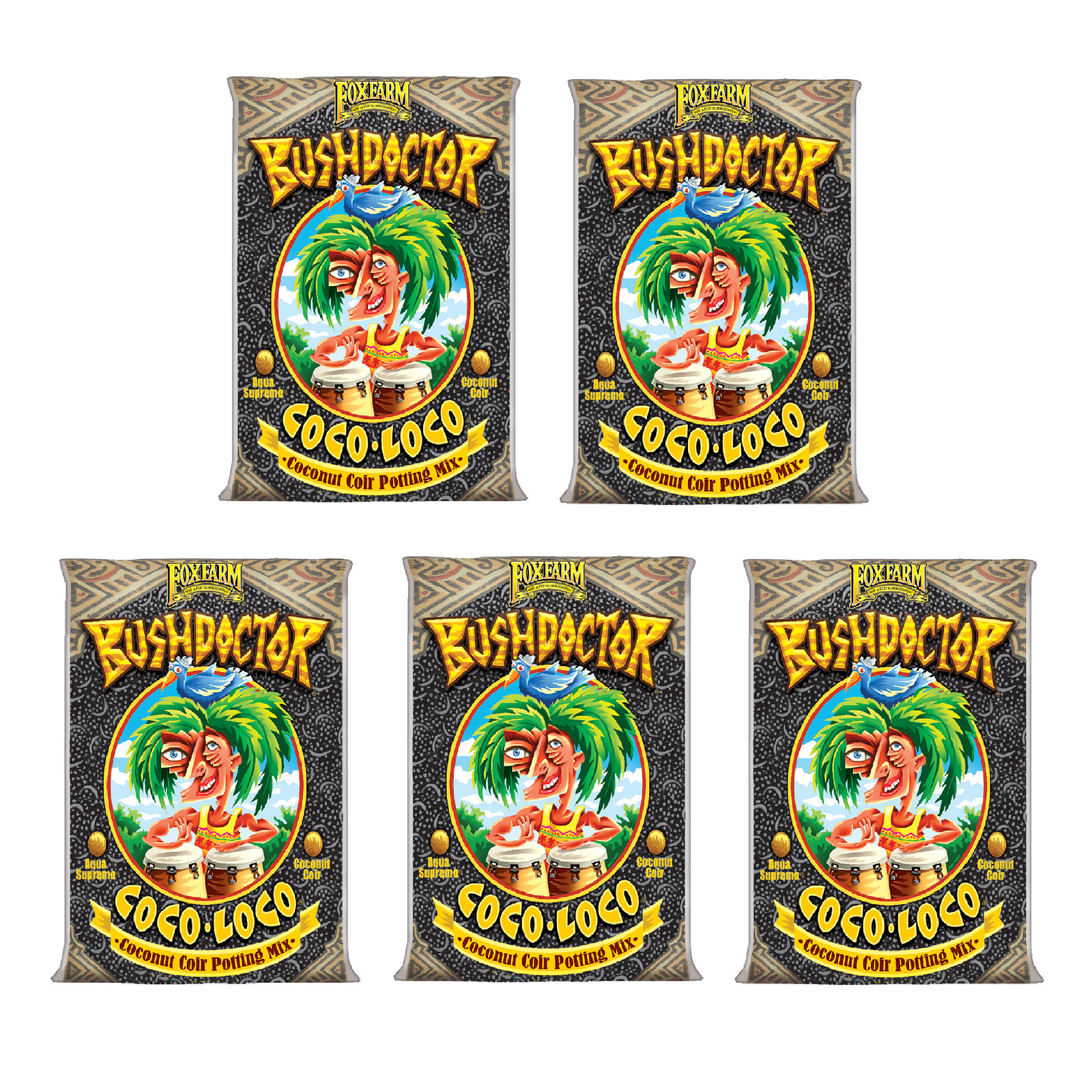 FoxFarm Bush Doctor Coco Loco Garden Potting Soil Mix, 2 Cubic Ft. (5 Pack) - VMInnovations