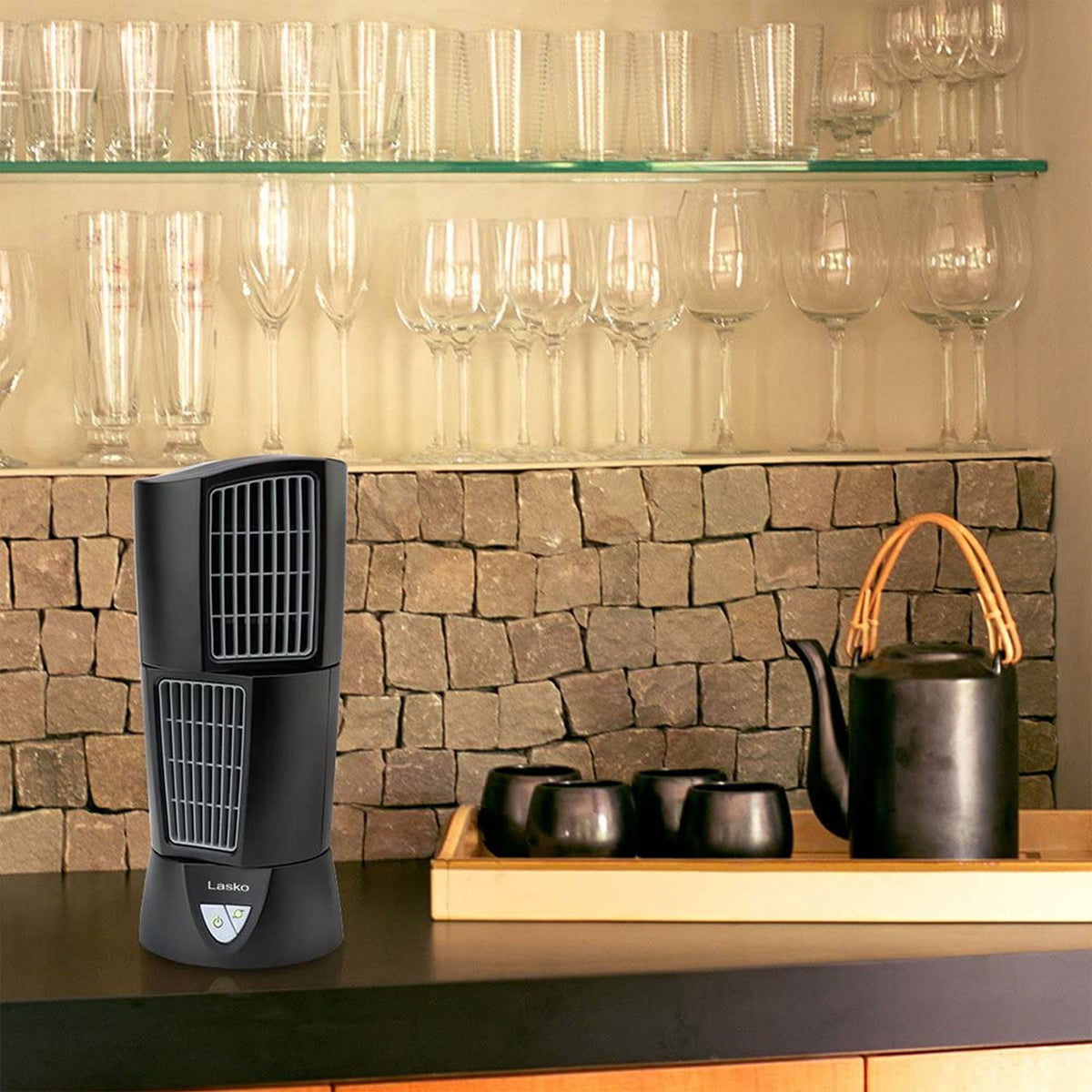 Lasko 4916 Portable Oscillating 3 Speed Tabletop Desktop Wind Tower Fan, Black