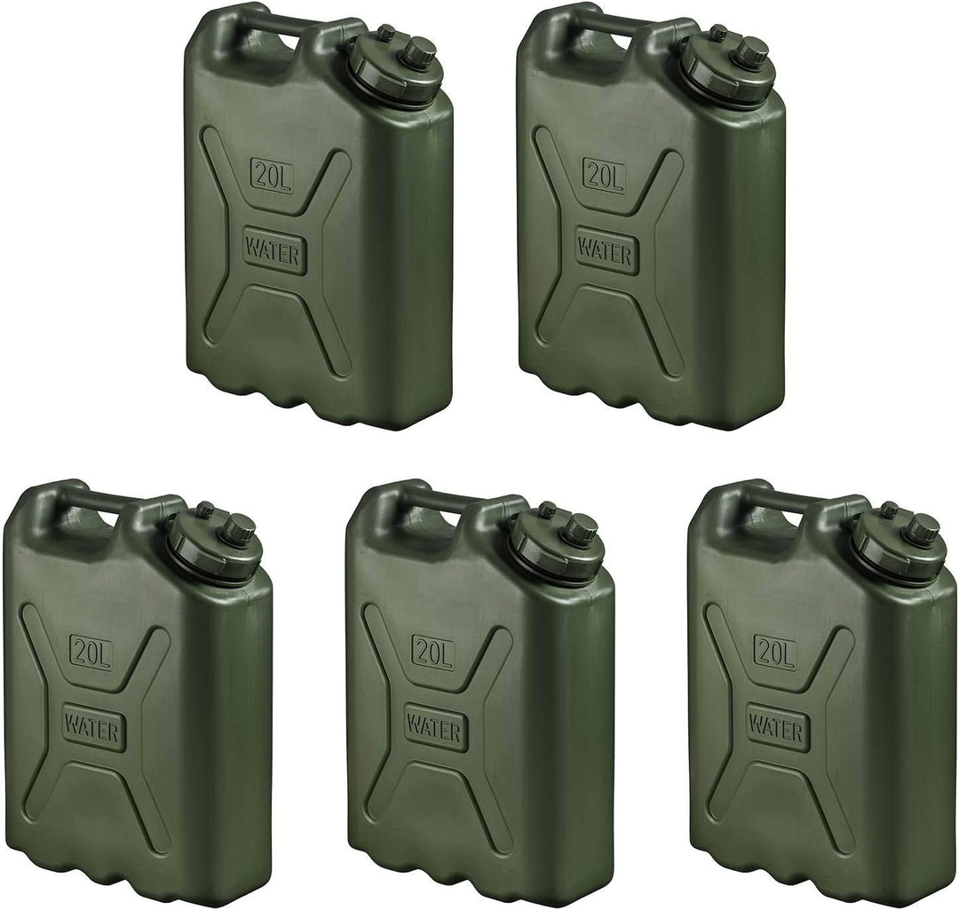 Scepter 5 Gallon 20 Liter Portable Water Storage Container, Green (5 Pack)