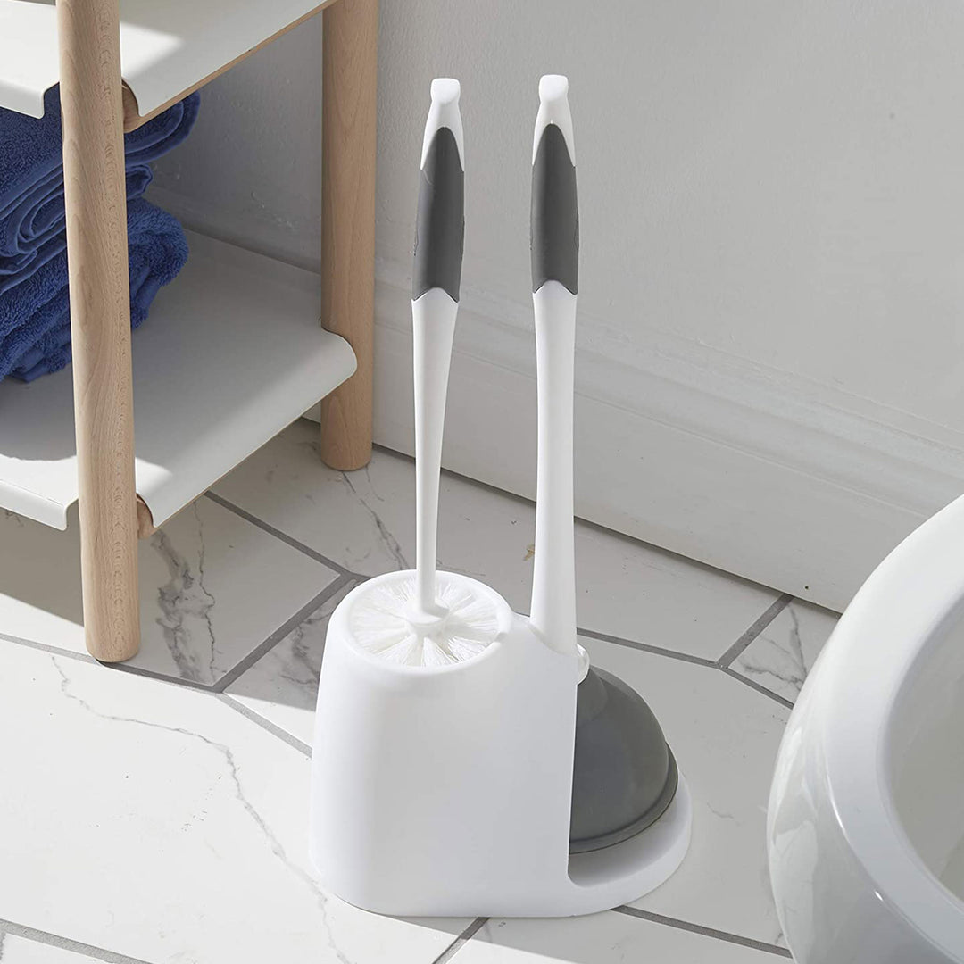 Clorox Toilet Plunger and Brush Bowl Set for Cleaning Bathroom, White (Open Box) - VMInnovations