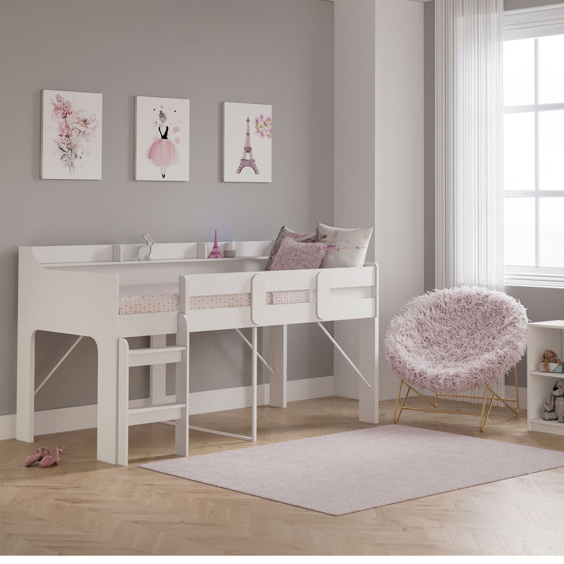 Rack Furniture Hamilton Twin Sized Kids Loft Bed Frame with Storage Unit, White