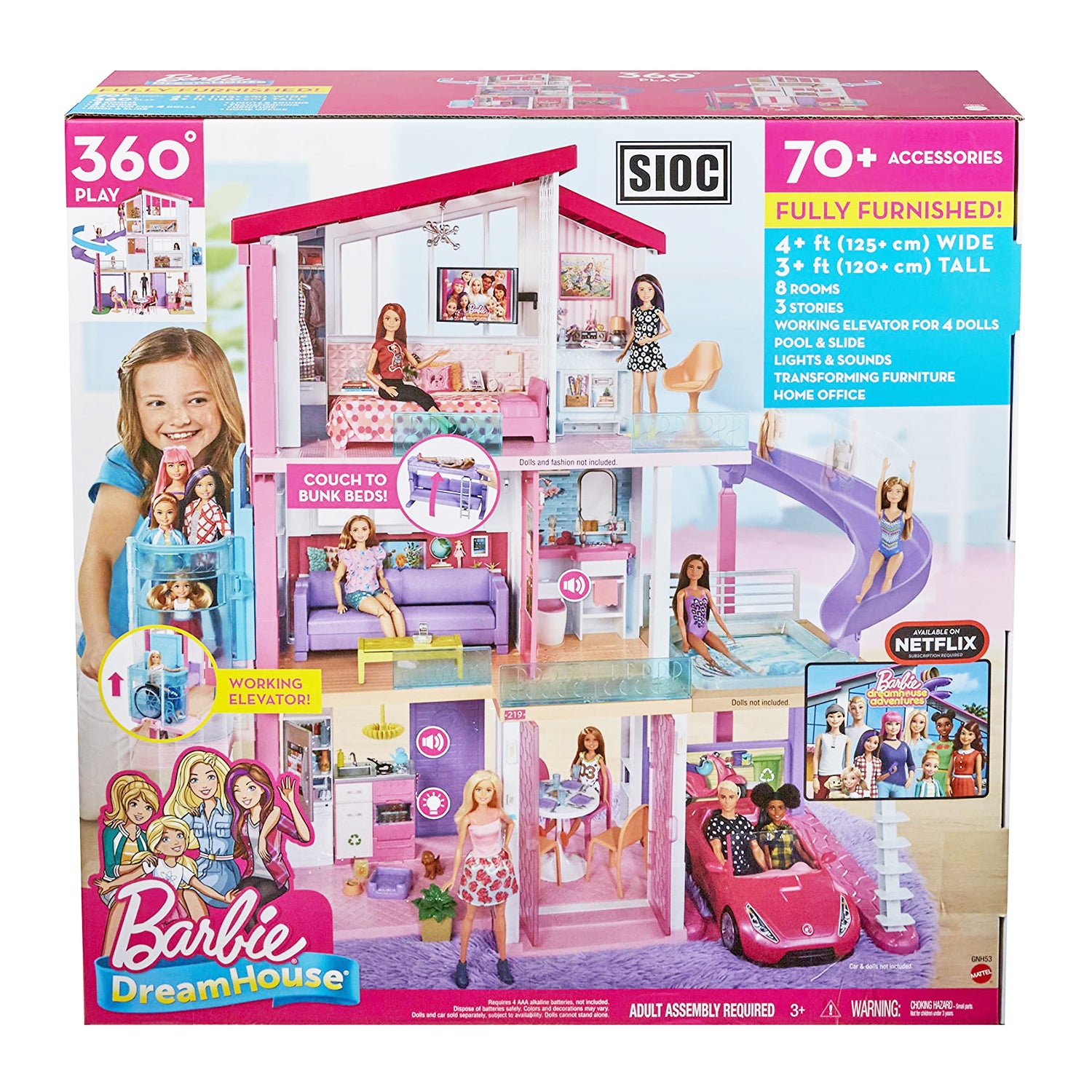 Barbie GNH53 DreamHouse Doll House with Wheelchair Accessible Elevator, Pink