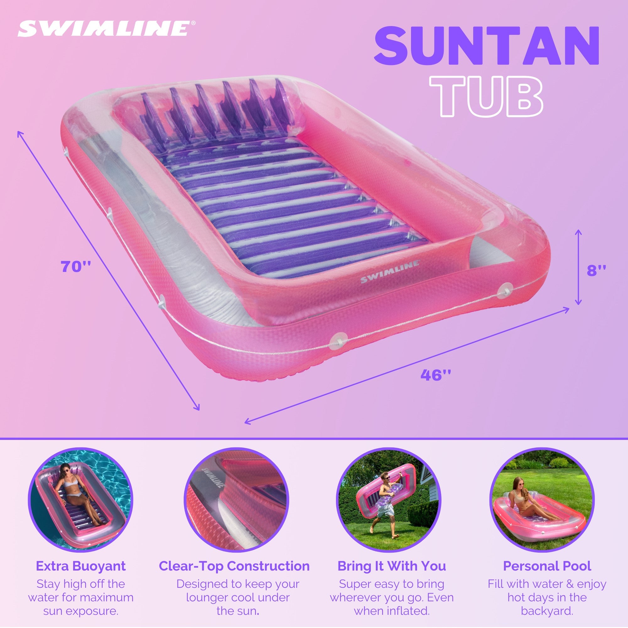 Swimline 71" Swimming Pool Inflatable Suntan Tub Float Lounge Chairs (3 Pack) - VMInnovations