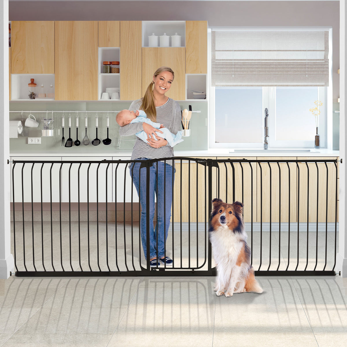 Bindaboo B1124 Zoe 38 to 42.5IN Extra Tall Wide Auto-Close Baby Pet Gate, Black - VMInnovations