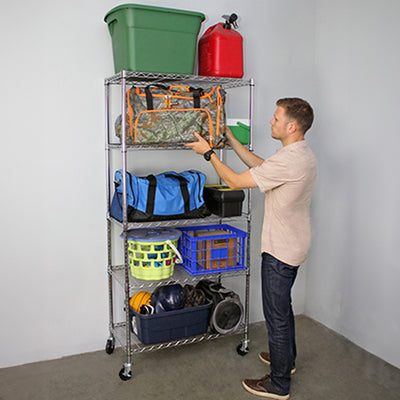 SafeRacks 18 x 36 x 72" 5 Tier Steel Wire Storage Shelving Rack w/Wheels, Silver - VMInnovations