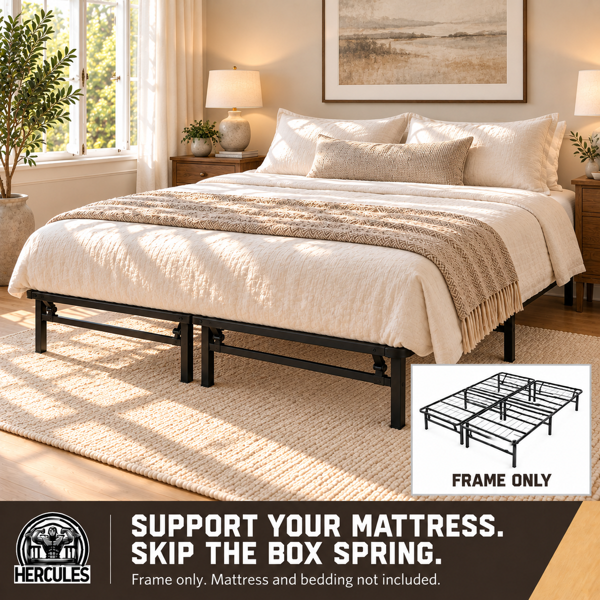 Hercules Folding Metal Bed Frame, 14 Inch Platform Mattress Foundation, King