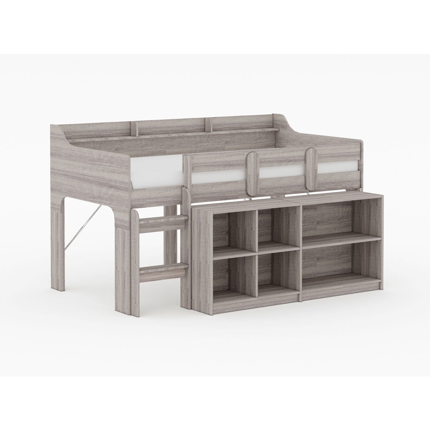 Rack Furniture Hamilton Twin Sized Loft Bed Frame with Storage Unit, Grey Wash - VMInnovations