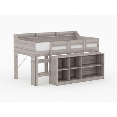 Rack Furniture Hamilton Twin Sized Loft Bed Frame with Storage Unit, Grey Wash - VMInnovations